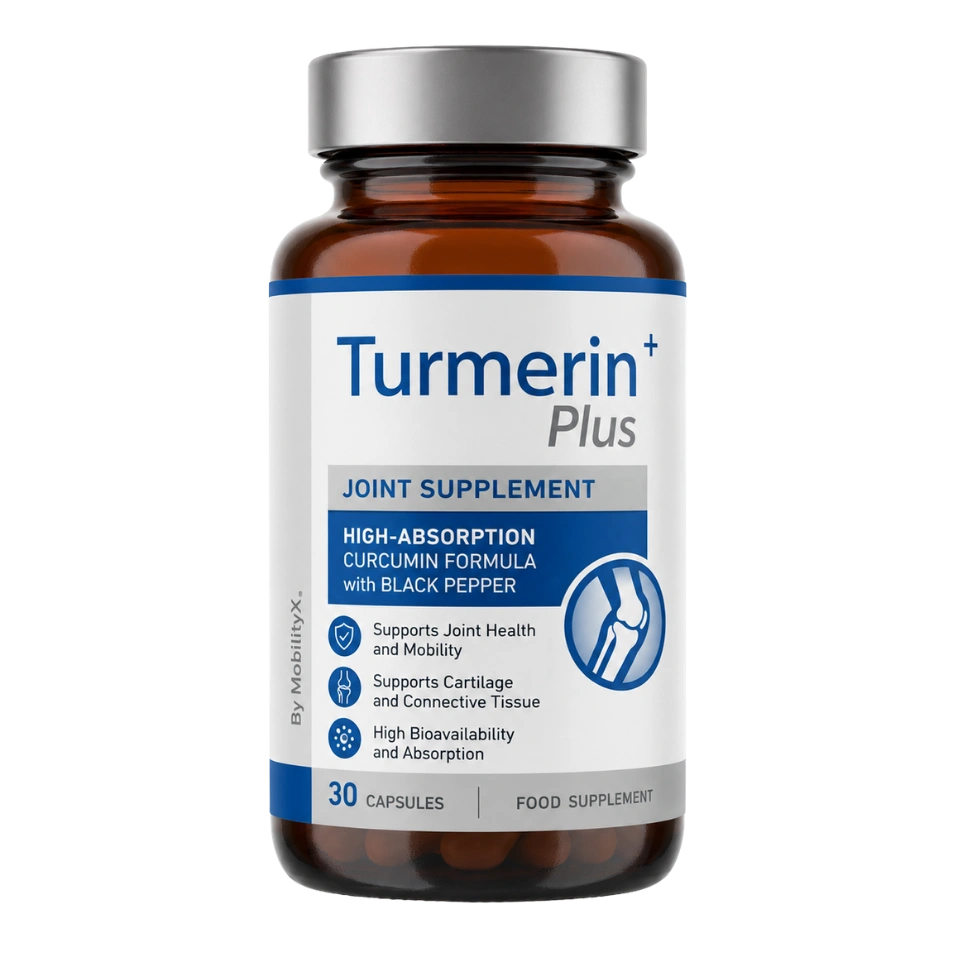 Bottle of Turmerin+ joint supplement capsules